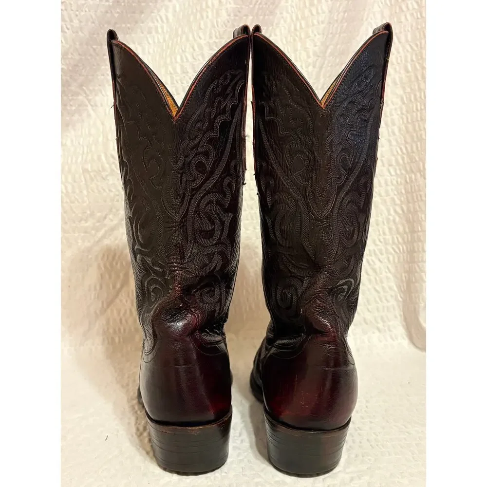 Luchesse 2000 VTG T3132RF Ostrich Black Cherry Western Cowboy Boots Men’s 8.5EE